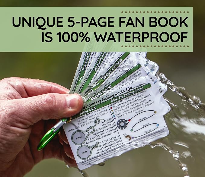 ReferenceReady Fly Fishing Knot Cards: Waterproof Pocket Guide to 14 Essential Fly Fishing Knots with Mini Carabiner Makes Practical and Unique Gift for Fishermen and Women