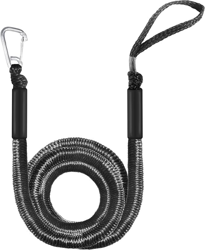 Boat Bungee Dock Lines – Adjustable Boat Tie Downs for Pontoon, Jet Ski, PWC, Kayak | Single Hook Small Cruiser Mooring Lines | (1, Black, 14 Feet)