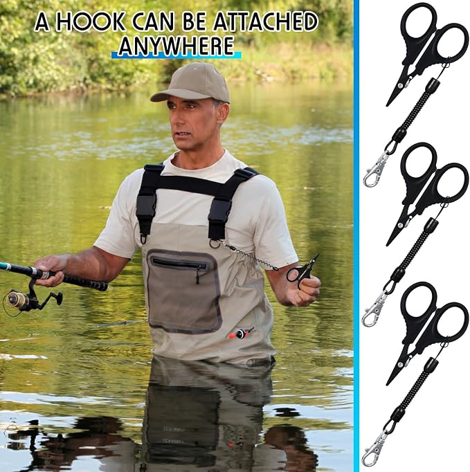 Minatee 3 Pieces Fishing Scissors, Stainless Steel Fishing Line Cutter Portable Braided Line Cutter with Titanium Coating Fishings with Hook and Retractable Coil Lanyards Accessories