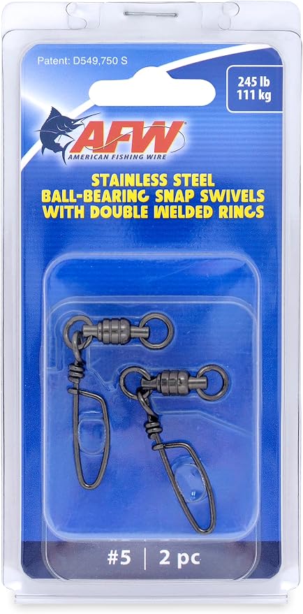 American Fishing Wire Stainless Steel Ball Bearing Snap Swivels with Double Welded Rings
