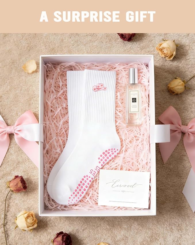 Cute Pilates Grippy Socks, Pink Pilate Gifts for Women, Crew Grip Socks for Studio Pilate.