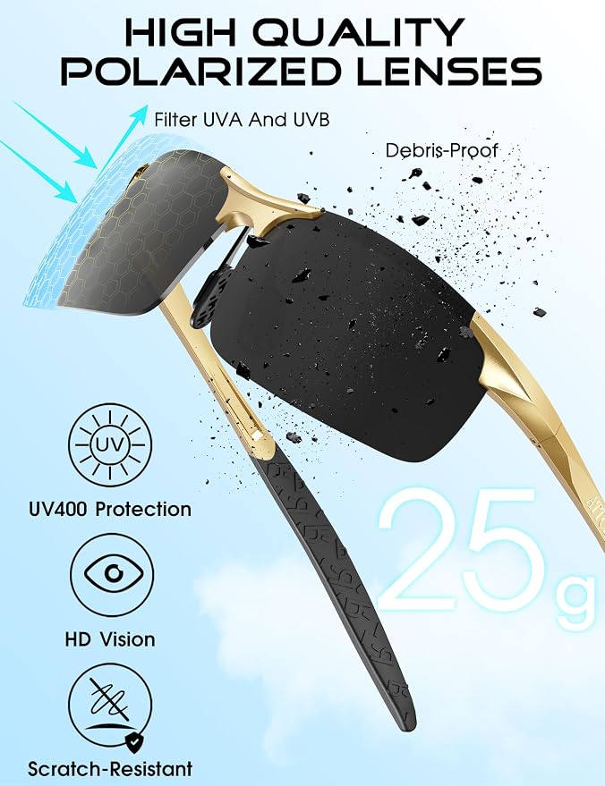 ATTCL 0.9 oz Polarized Sunglasses Men Sports: UV Protection Anti Glare Wrap Around Lightweight Metal Fishing Golf Running