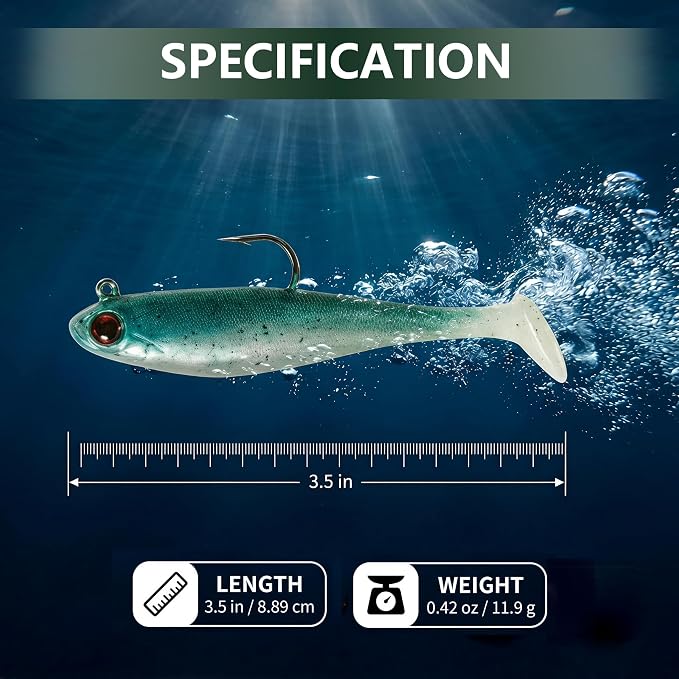 Soft Fishing Lures for Bass Fishing:Pre-Gigged Swim Baits for Saltwater or Freshwater.Soft Plastic Fishing Accessories.