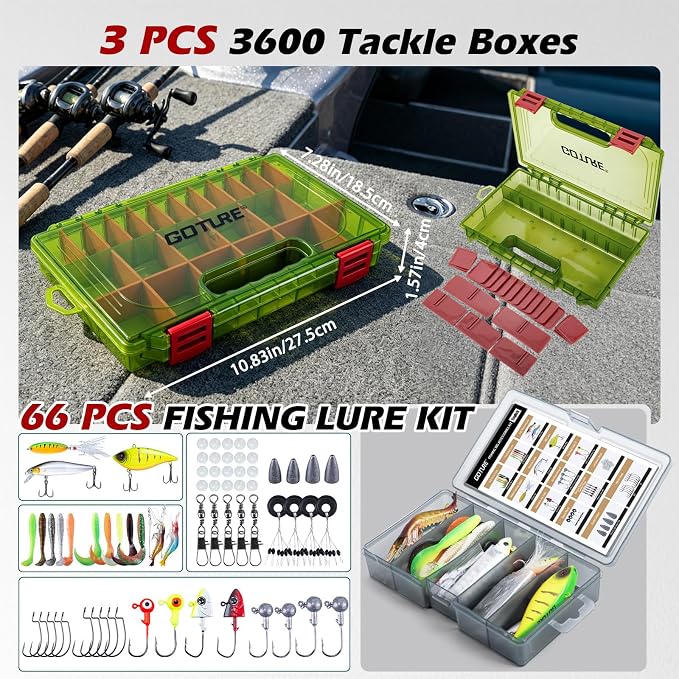 Goture Fishing Kits for Adult,Fishing Pole and Reel Combo, OpenSide Fishing Sling Tackle Storage Bag with 3 Tackle Boxes,Gift for Men