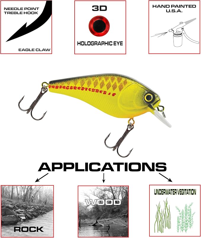 Luck E Strike 2 Inch Square Bill Crankbait, Made in The USA