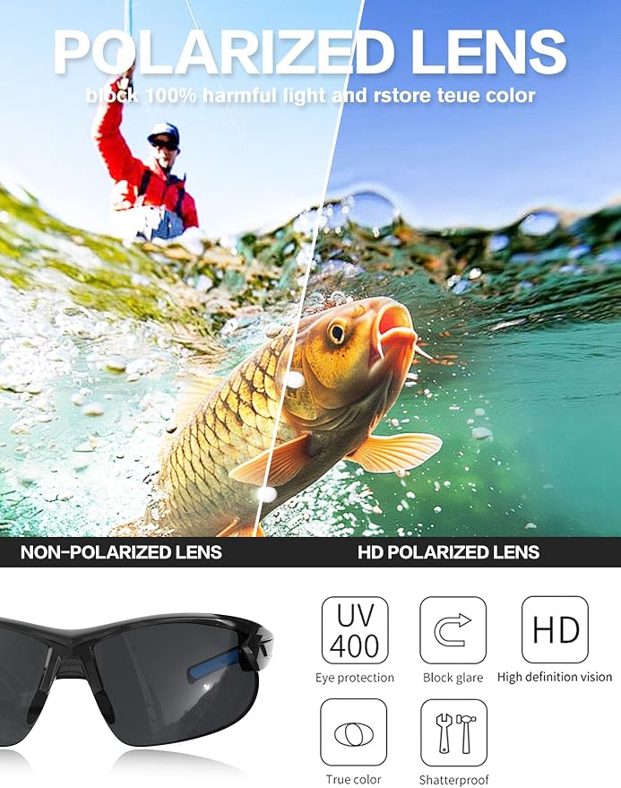 BIRCEN Mens Polarized Sunglasses for Sports: TR90 Lightweight Sun Glasses Wrap Around Shades for Fishing Driving Cycling