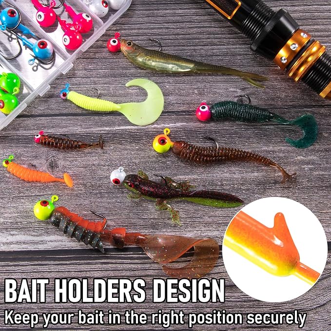 Alwonder 30-Pack Fishing Jig Heads, Round Ball Crappie Jig Head with 3D Eyes, Jigs Heads for Bass Fishing Trout Crappie Panfish Walleye, 1/32-1/2oz Live Soft Bait Ice Fishing Hook Freshwater Saltwater