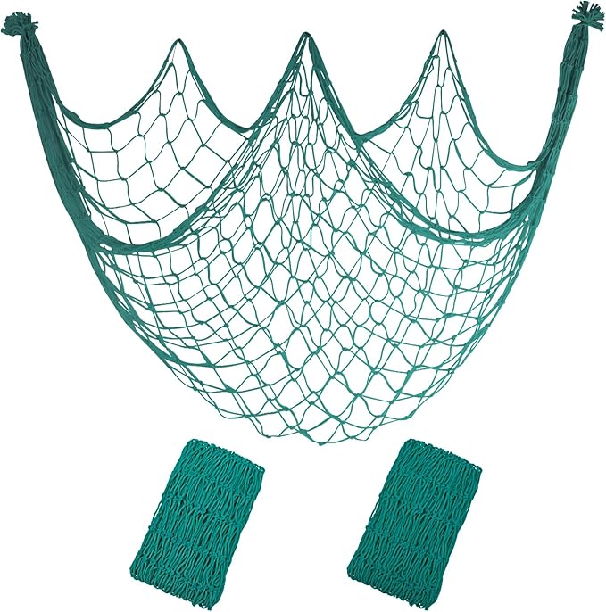 10x5 Feet X-Large Decorative Fishing Net for Party - 2 Pack Aqua Fish Net Decor Mermaid Net Under The Sea Hawaiian Party Decorations, 3mm Natural Cotton Nautical Netting Wall Table Ocean Beach Decor