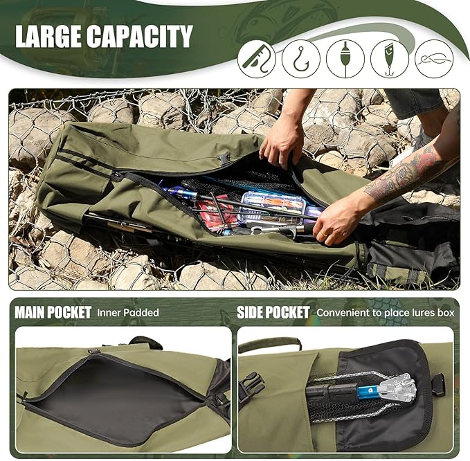 Fishing Rod Bag Fishing Rod Case, Durable Folding 900D Oxford Fabric Portable Large Capacity Waterproof, Fishing Gifts for Men Boys