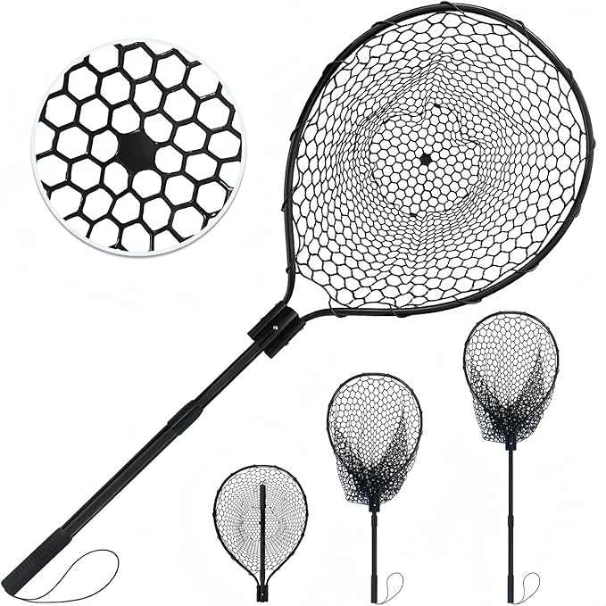 All Metal Telescoping Rubber Fishing Net with Handle Length: 59" Depth:19.7" Hoop: 26"x18" Large Silicone Fish Landing Net Pier/Kayak/Fishpond/Saltwater/Salmon Extendable Fishing Gear