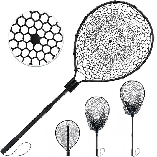 All Metal Telescoping Rubber Fishing Net with Handle Length: 59" Depth:19.7" Hoop: 26"x18" Large Silicone Fish Landing Net Pier/Kayak/Fishpond/Saltwater/Salmon Extendable Fishing Gear