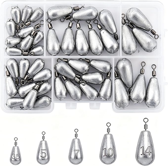 Fishing Weights Sinkers Kit Bass Casting Weights Drop Shot Weights with Swivel for Freshwater Saltwater Catfish Weights