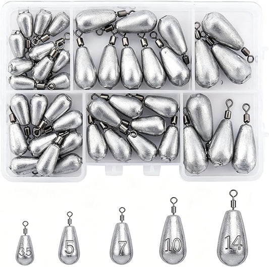 Fishing Weights Sinkers Kit Bass Casting Weights Drop Shot Weights with Swivel for Freshwater Saltwater Catfish Weights