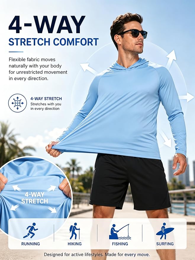 ZITY 3 Pack Men's Sun Protection Hoodie Shirt Fishing Shirts for Men UPF 50+ Long Sleeve Shirt Lightweight Rash Guard