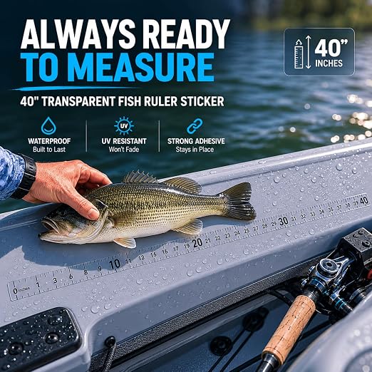 Fish Ruler Sticker 40 Inch, Transparent Fish Measuring Tape, Adhesive Fish Measuring Sticker, Adhesive Measuring Tape Fishing Boat Accessories for Boat Kayak Cooler Workbench