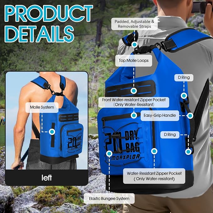 MORXPLOR Dry Bag Waterproof,5L/10L/20L/30L/40L/55L Roll Top Dry Bag Backpack with WaterProof Phone Case for Swim,Kayak