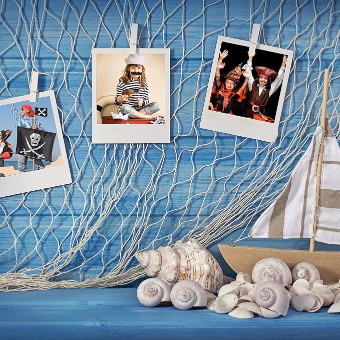 Boao 10 Pieces Fish Net Decorative 80 x 40 Inch, Fishing Net Decor Natural Party Decoration Nautical Themed Cotton Accessory Pirate Netting Hawaii Beach Halloween Theme Party Supplies