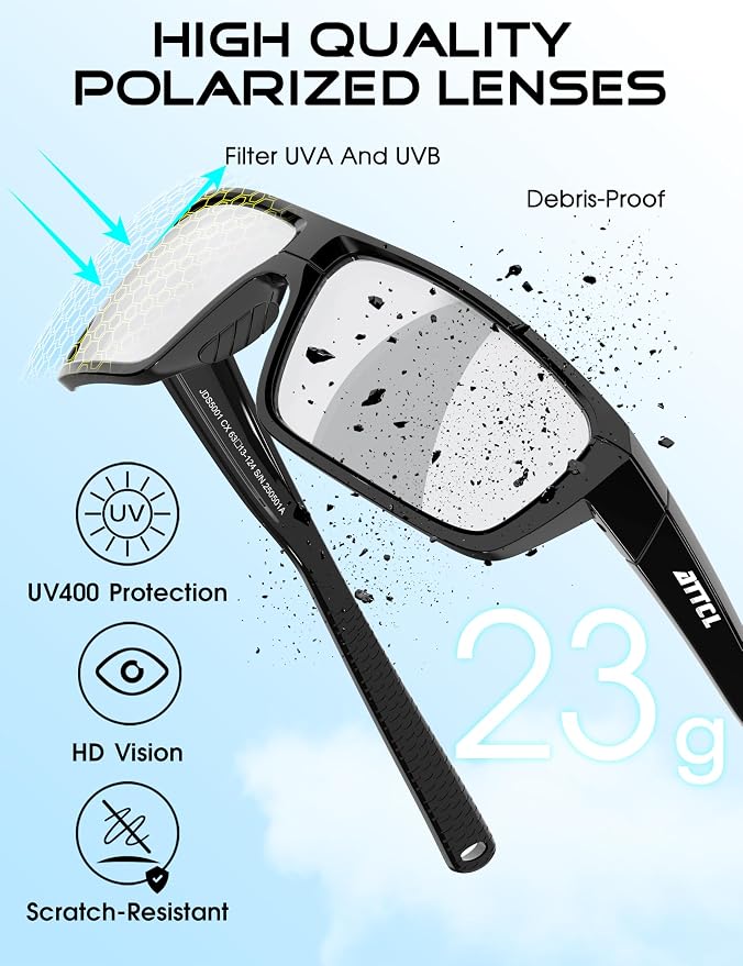 ATTCL Polarized Sunglasses Men for Fishing: UV Protection Lightweight TR90 Sports Wrap Sun Glasses Driving Golf Running