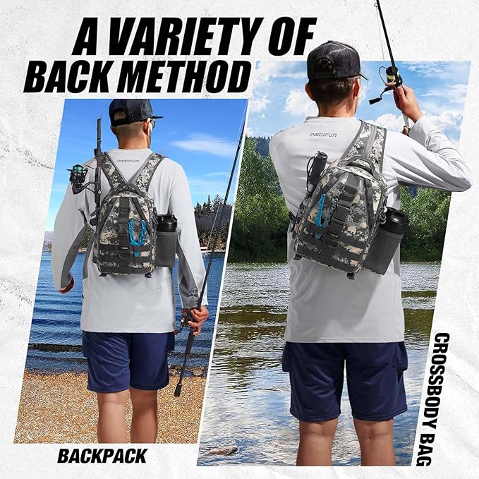 Piscifun Fishing Backpack with Rod Holder, Lightweight Sling Bag Storge Gear and Equipment
