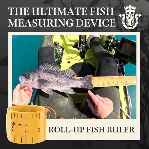 Roll-up & Slap-on Premium Fishing Tape Measure - Easy-to-Read Catch and Release Fish Measuring Device for Boat & Kayak Accessories - Compact & Extendable Fish Ruler (Black - 24" Inches)