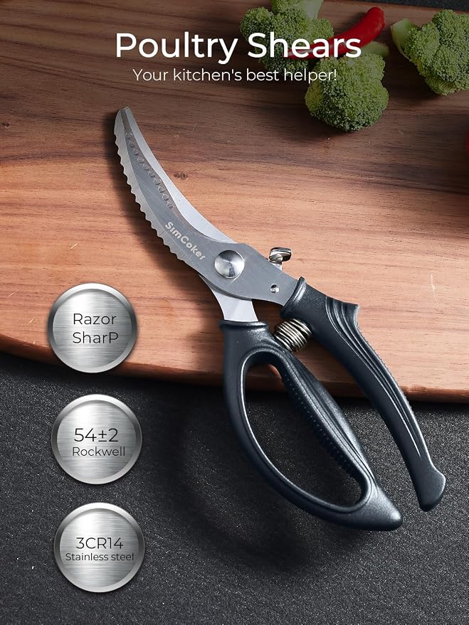 Poultry Shears, Heavy Duty Kitchen Shears With Anti-Slip Handle & Safety Lock, Poultry Scissors for Meat, Chicken, Bone,Turkey, Fish, Spring Loaded, Dishwasher Safe(Graphite Gray)