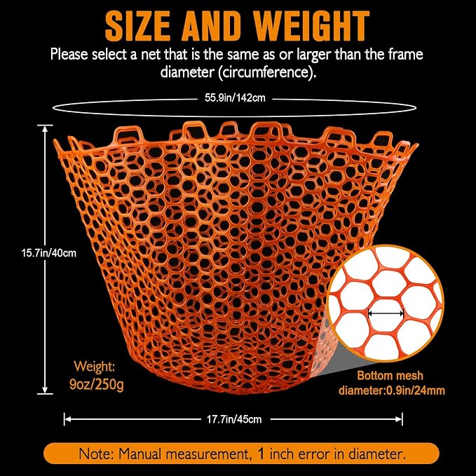 Dovesun Rubber Fishing Net Replacement Netting Without Handle Clear Black Fishing Nets for Fish Fly Fish Landing Net Bag for Freshwater Saltwater Foldable Trout Net Rubber Mesh 5 Sizes White Black Red