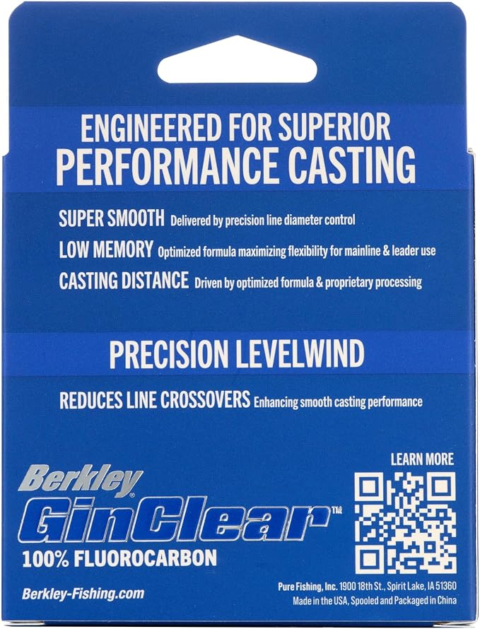 Berkley GINCLEAR 200 yd|182 m, 17 lb|7.7 kg Fluorocarbon Fishing Line, Level Wound, Suitable for All Water Types