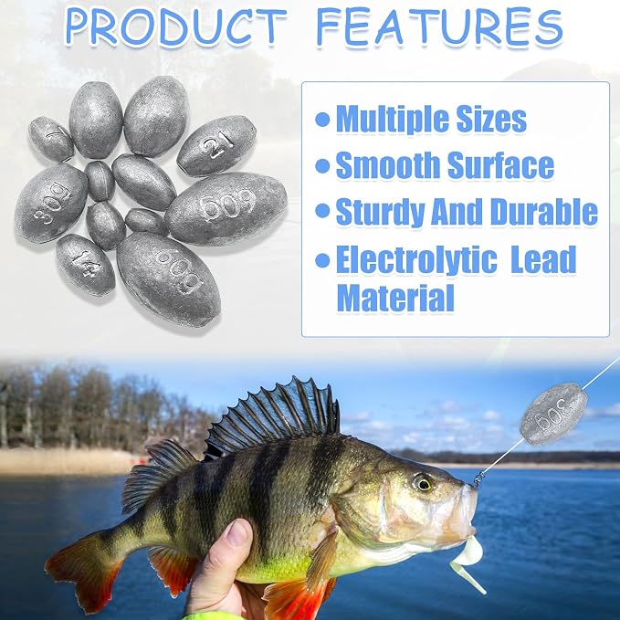 Egg Weights Fishing Sinkers Weights Assortment Lead Oval Shaped Drop Weights Sinker Tackle for Freshwater Saltwater Fishing Bass Casting