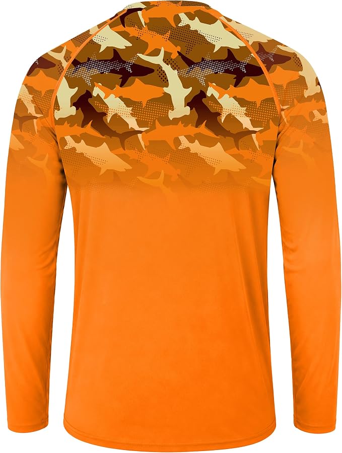 FISHEAL Men's Long Sleeve Fishing Shirts, UPF 50+ Camo Sun Protection Rash Guard, UV Shirt for Swimming Hunting Outdoor