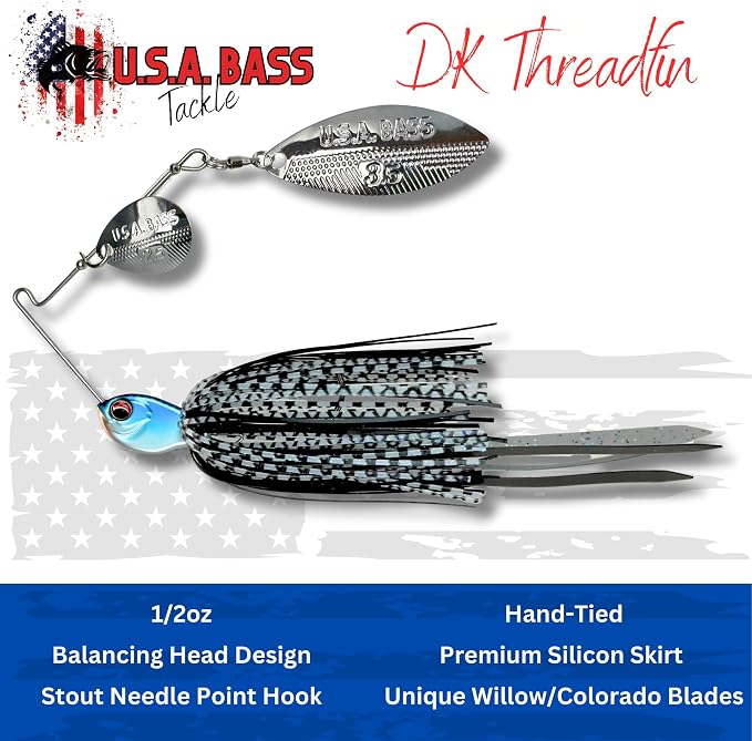 USA BASS Tackle Apache Attack Spinnerbait Type II Largemouth Smallmouth Spotted Bass Premium Fishing Bait Handtied Skirt Custom Blades Heavy Duty Hook New for 2025