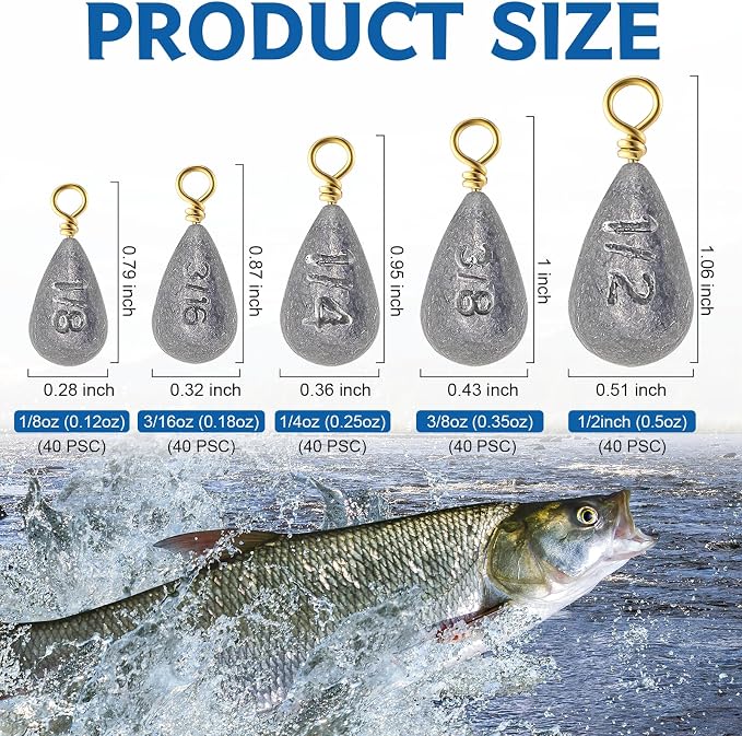 Bass Casting Swivel Bell Sinkers Fishing Weights Drop Shaped Fishing Sinkers Catfish Weights for Ocean Saltwater Surf Bass Casting Gear Tackle