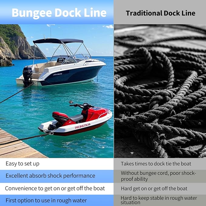 Bungee Dock Line with Stainless Steel Clip Boat Rope Mooring String with Foam Float for Docking,Kayak,Watercraft,SeaDoo,Pontoon,Canoe,Power Boat Accessory,7-10ft（Black,with One Hook）