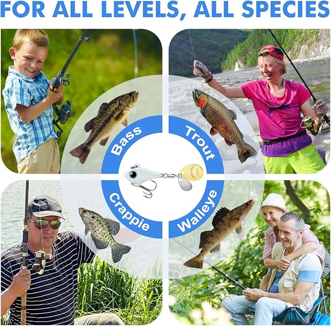 TRUSCEND Vibespinner Easy Catch Fishing Lures with BKK Hooks, Tail Spinner Baits with 4 Actions, Vibrating Swimming Flashing & Jigging for More Bites, Spoon Lures for Bass Trout Crappie Walleye Pike