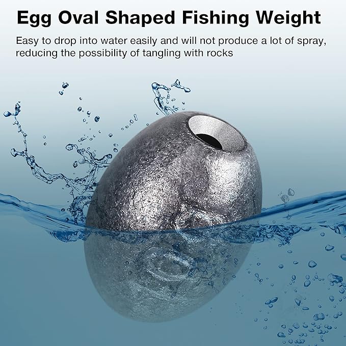 Sumind 20 Pieces Egg Sinkers Fishing Bass Weights Drop Egg Sinker Fishing Bottom Tackle Casting for Olive Freshwater Saltwater, 10g, 3/8oz