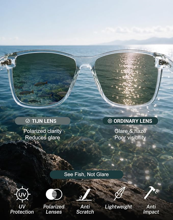 TIJN Polarized Fishing Sunglasses for Men Women UV400 Protection,Wraparound Outdoor Sports Glasses for Fishing,Hiking