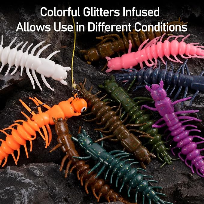 Dr.Fish 8/20 Pack Hellgrammite Soft Fishing Lure Worm Bait 2''/3" Freshwater Bass Fishing Plastic Lures Grub Crappie Panfish Bluegill Trout Walleye