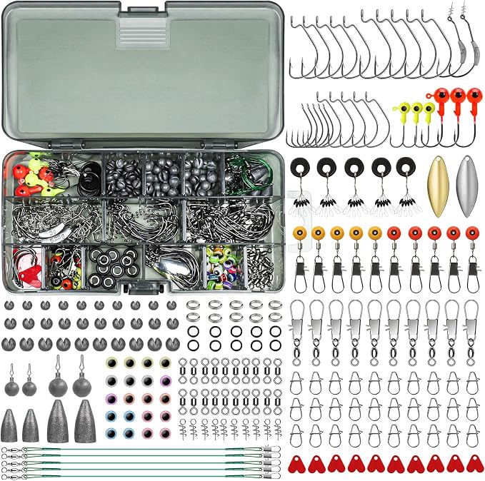 TRUSCEND Complete Fishing Lures - Tackle Box with Tackle Included - Crankbaits, Minnows, Frogs, Vibes, Poppers, Spinners, Spoons, Soft Baits, Hooks & Weights Accessories Kit for Bass Panfish Trout