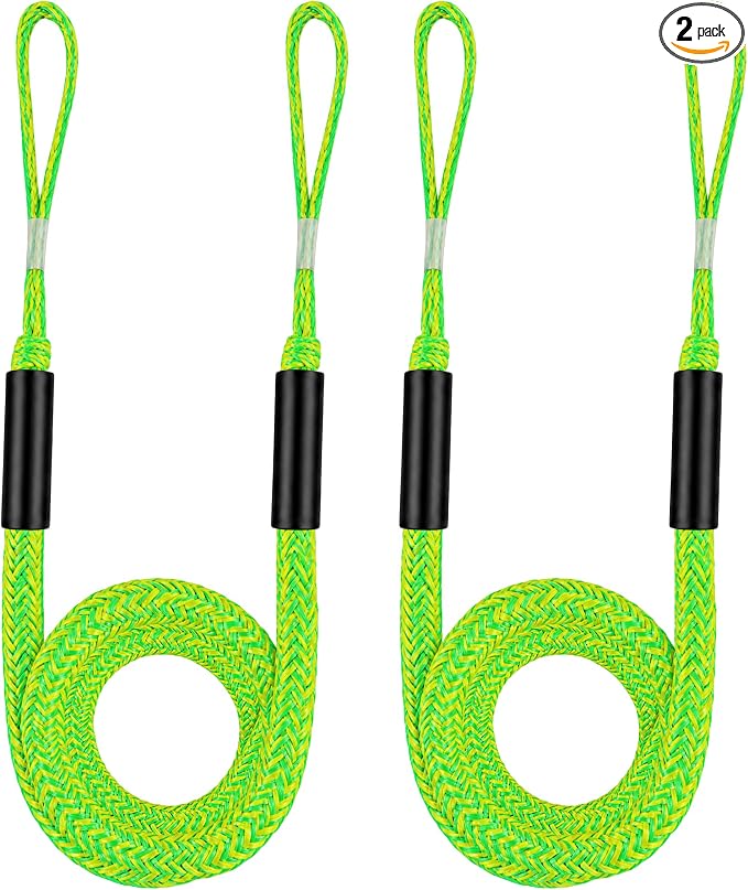 Boat Bungee Dock Lines, Scratch-Free Loop Ends Mooring Rope, Shock Absorbing Pontoon Tie Down Accessories Compatible with Models for Jet Ski（6ft-2 Pack-Green）