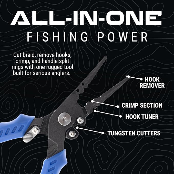 Reaction Tackle Fishing Pliers 7" & 9" Stainless Steel - Split Ring or Straight Nose Pliers with Braid Cutter, Hook Remover & Crimper - Teflon Coated Saltwater Fishing Pliers with Sheath & Lanyard