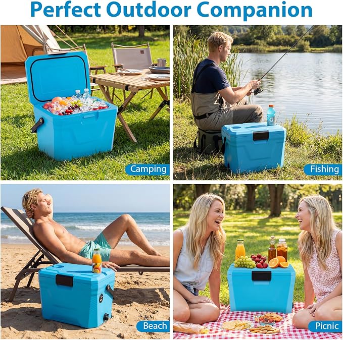 COSTWAY Insulated Portable Cooler, Hard Shell Ice Chest w/ 2 Cup Holders, Bottle Opener, Drain Plug, 3-Day Ice Retention, Outdoor Leak-Proof Dry Box for Beach, Camping, Fishing, Picnic