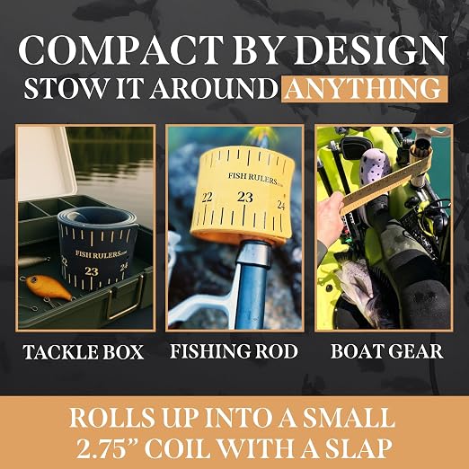 Roll-up & Slap-on Premium Fishing Tape Measure - Easy-to-Read Catch and Release Fish Measuring Device for Boat & Kayak Accessories - Compact & Extendable Fish Ruler (Gold - 24" Inches)