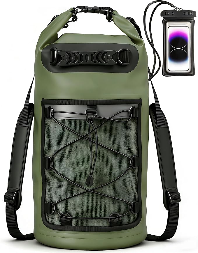 SHENDU 20L Waterproof Dry Bag - Roll-Top Backpack w/Waterproof Phone Case for Kayaking, Hiking, Camping, Boating, Beach Unisex（green）