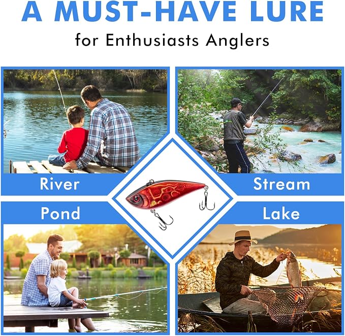 TRUSCEND Shallow or Deep Diving Crankbait with BKK Hooks, Wobble Fishing Lures for Bass Trout Crappie Walleye, Sinking Lipless Vibe Crank Bait for Bass Pike, Amazing Swimbait for Family Fishing
