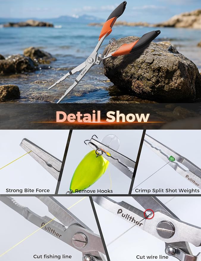 Fish Gripper 9.2",Muti-Function Line Cutter Fishing Pliers, Saltwater Fishing Tool Kit,Fishing Gear with Fishing Lanyard