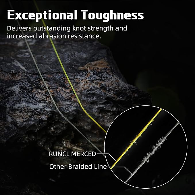 RUNCL Braided Fishing Line Merced, 1000 500 300 Yards Braided Line 4 8 Strands, 6-200LB - Proprietary Weaving Tech, Thin-Coating Tech, Stronger Smoother for Freshwater Saltwater