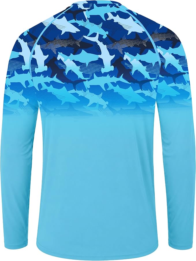 FISHEAL Men's Long Sleeve Fishing Shirts, UPF 50+ Camo Sun Protection Rash Guard, UV Shirt for Swimming Hunting Outdoor