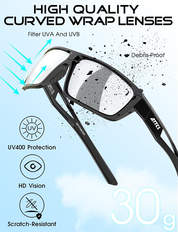 ATTCL Polarized Sunglasses Men Sports: UV Protection Lightweight TR90 Frame Anti-Slip Wrap-Around for Driving Fishing Golf