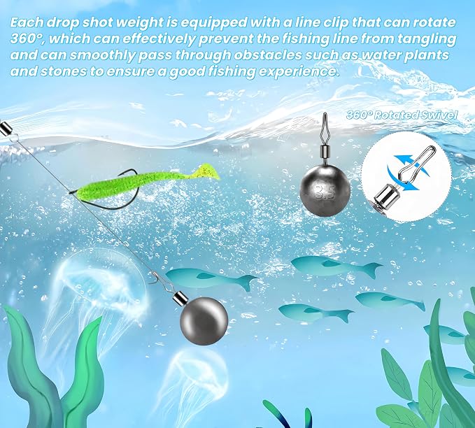 50Pcs Round Fishing Weights Sinkers Ball Fishing Weights Casting Drop Shot Sinkers Catfishing Sinkers Lead Weights Sinkers with Barrel Swivels for Saltwater Freshwater Fishing-(3.5-10g)