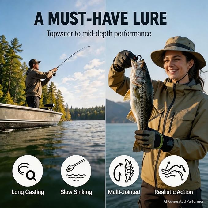 Multi-Jointed Swimbaits 5.1in Slow Sinking Fishing Lures, Premium ABS Hard Bait with Gravity Transfer System, Anti-Rust #6 Treble Hooks, Lifelike 3D Eyes for Bass Trout Walleye Pike