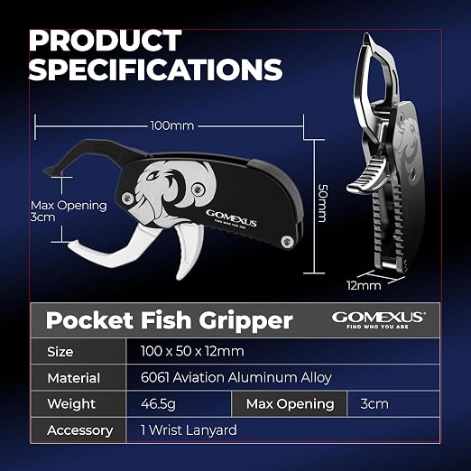 GOMEXUS Fish Lip Gripper, Portable Lightweight Fish Gripper, Aluminium Fish Grabber Tool, Lip Grippers Fishing, Mini Fishing Gripper with Lanyard